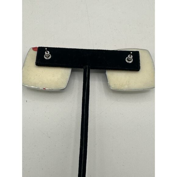 Vintage Anchor Red and Blue Nautical Handpainted Square Post Earrings - Picture 3 of 3